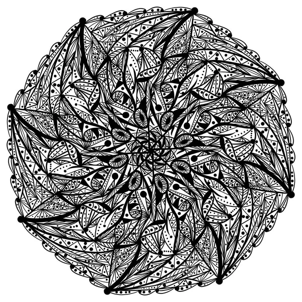 Monochrome ethnic mandala design. Anti-stress coloring page for adults. Hand drawn illustration. Coloring page.