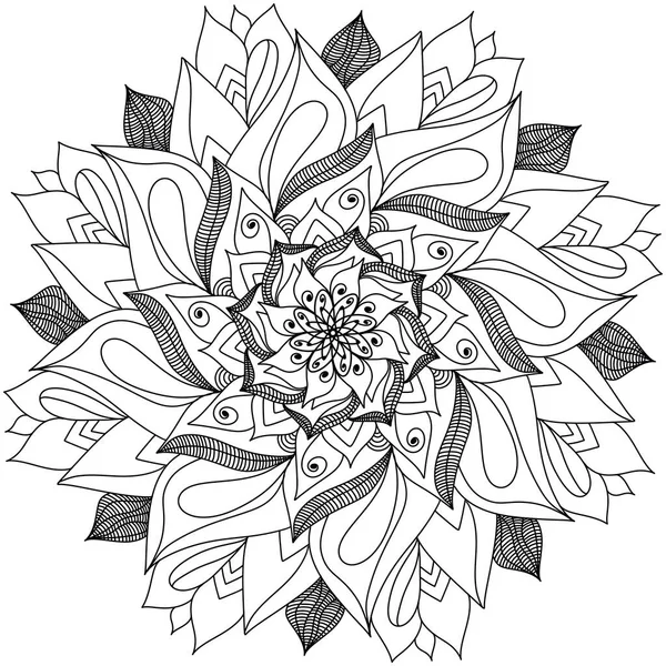Projeto Mandala Étnica Monocromática Página Coloração Stress Para Adultos Ilustração — Fotografia de Stock