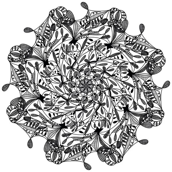Monochromatický Etnický Mandala Design Antistresové Omalovánky Pro Dospělé Ručně Kreslená — Stock fotografie