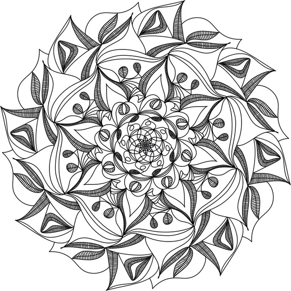 Monokróm Etnikai Mandala Design Stressz Színező Oldal Felnőtteknek Kézzel Rajzolt — Stock Fotó