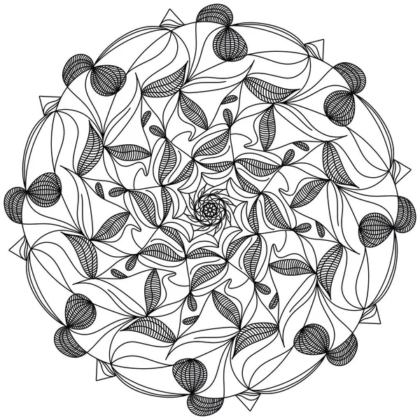 Monochromes Ethnisches Mandala Design Stress Malseite Für Erwachsene Handgezeichnete Illustration — Stockfoto
