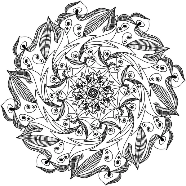 Monochromatický Etnický Mandala Design Antistresové Omalovánky Pro Dospělé Ručně Kreslená — Stock fotografie