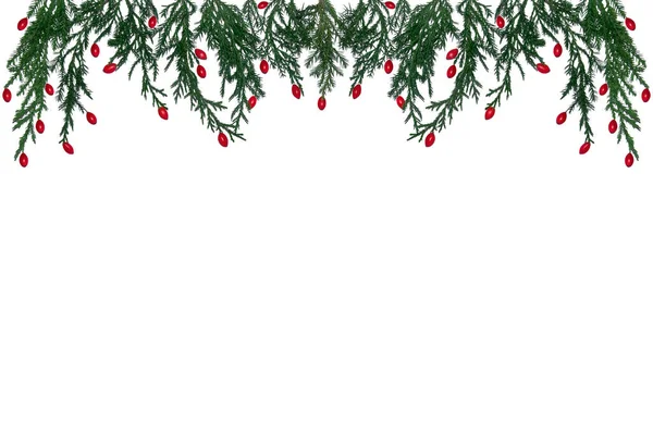 Ramos Uma Árvore Natal Natural Com Bagas Baga Vermelha Contexto — Fotografia de Stock