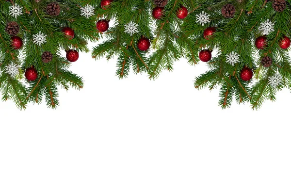 Ramo Natal Uma Árvore Natural Com Bolas Vermelhas Fundo Branco — Fotografia de Stock