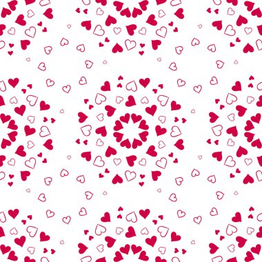 beyaz zemin üzerine kırmızı kalpler ile Seamless Modeli