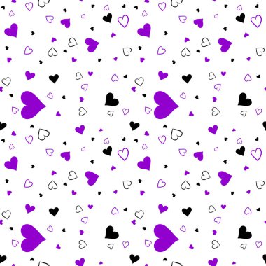 Seamless pattern with white, purple and pink hearts  on a white background