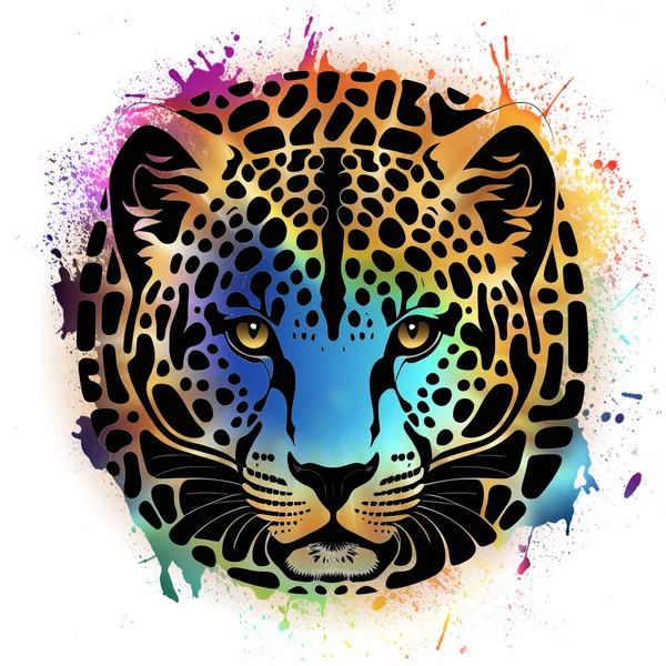 Leopard face multicolored, artistic portrait of a leopard with rainbow color