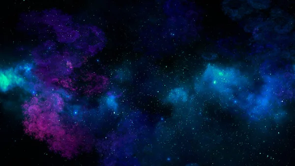 Absztrakt Tér Illusztráció Kék Rózsaszín Felhők Fraktál Csillagok Fekete Alapon — Stock Fotó
