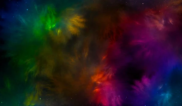 带宇宙光芒的分形背景 彩虹的颜色 横向横幅 用于设计和创意 用于屏幕保护程序 — 图库照片
