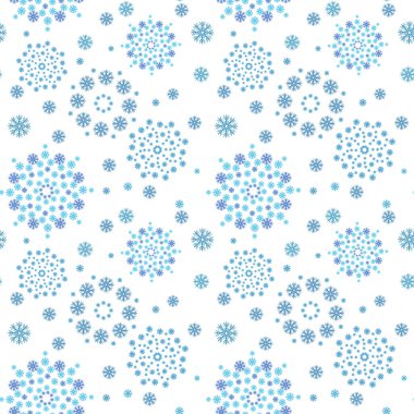 Noel 'de kar tanelerinin olduğu kusursuz bir arka plan. Mavi kar taneleriyle beyaz arkaplan