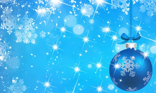 Blaue Weihnachten Hintergrund Mit Blauer Christbaumkugel Und Schneeflocken — Stockfoto
