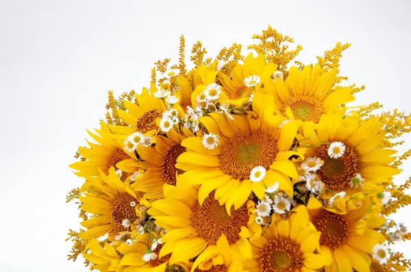 Bouquet of sunflowers isolated on a white background.