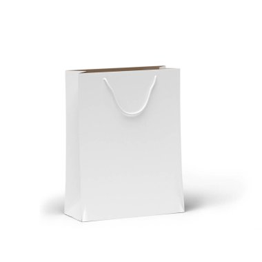 Beyaz arka planda sarı etiketli beyaz eko çanta.