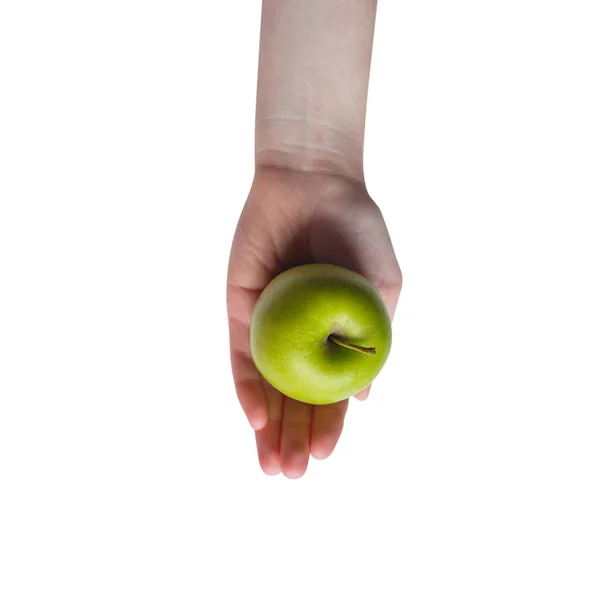 Teenager Halten Grünem Apfel Schulkonzept Fest — Stockfoto