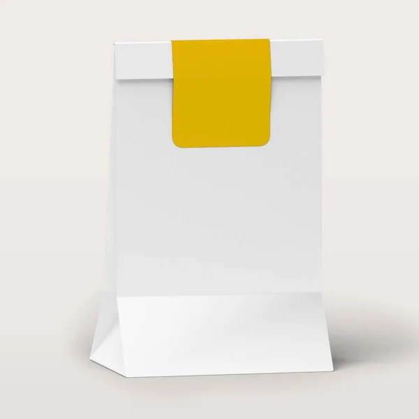 白色环保袋 黄色贴纸 白色背景隔离 — 图库照片