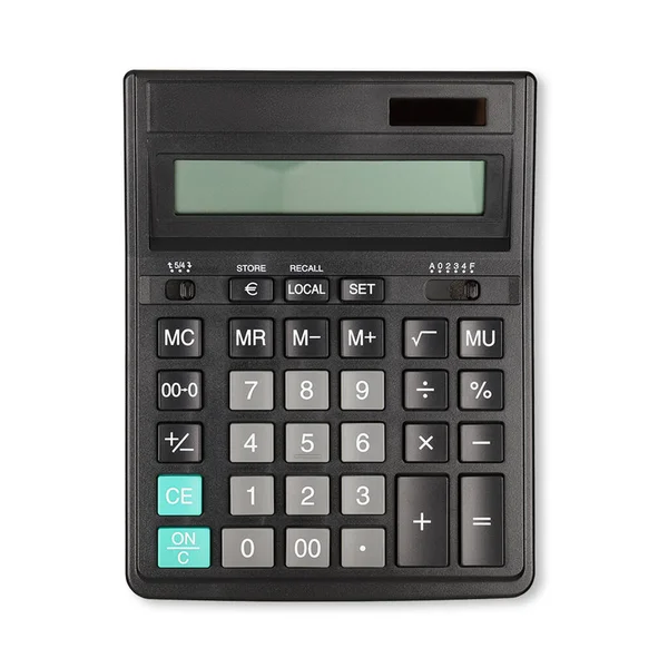 Czarny Kalkulator Cyfrowy Górnym Widoku Białe Tło Nadaje Się Koncepcji — Zdjęcie stockowe