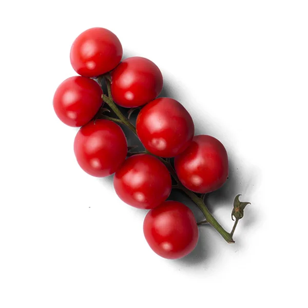 红色成熟樱桃番茄 白色背景下分离 扁平种植概念 — 图库照片