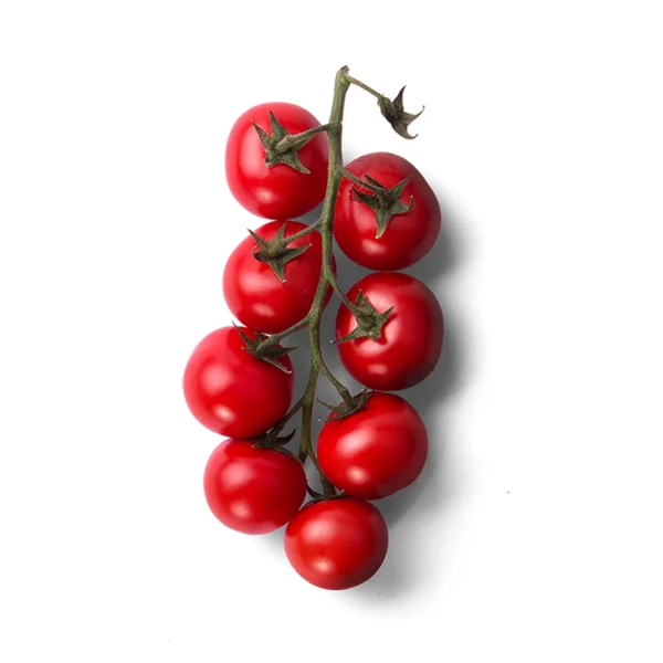 Czerwone Dojrzałe Pomidory Wiśniowe Izolowane Białym Tle Płaską Koncepcją Nieśności — Zdjęcie stockowe