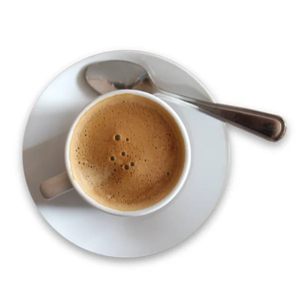 在适合你的咖啡店理念的白色杯子上放上顶级的黑咖啡 — 图库照片