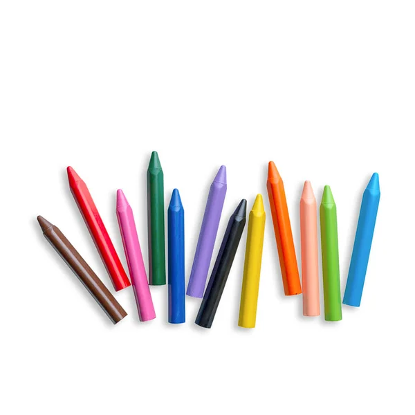 Crayones Multicolores Pasteles Que Yacen Caos Aislados Sobre Fondo Blanco — Foto de Stock