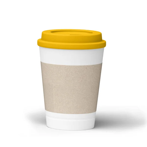 Blanco Wegnemen Kraft Koffiekopje Met Witte Deksel Geïsoleerd Witte Achtergrond — Stockfoto