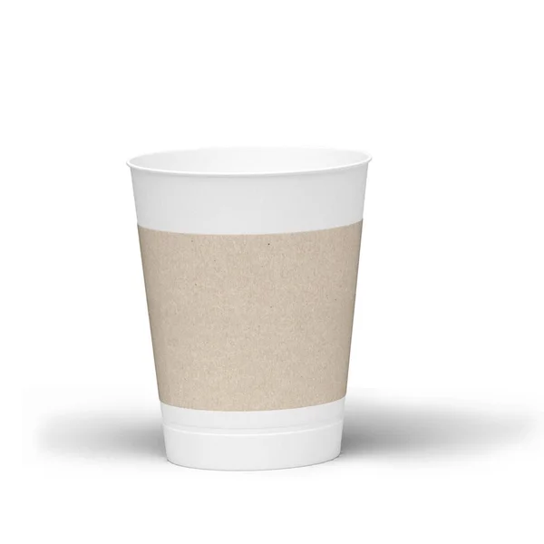 Blank Zabrać Kraft Filiżanka Kawy Białą Pokrywą Izolowane Białym Tle — Zdjęcie stockowe