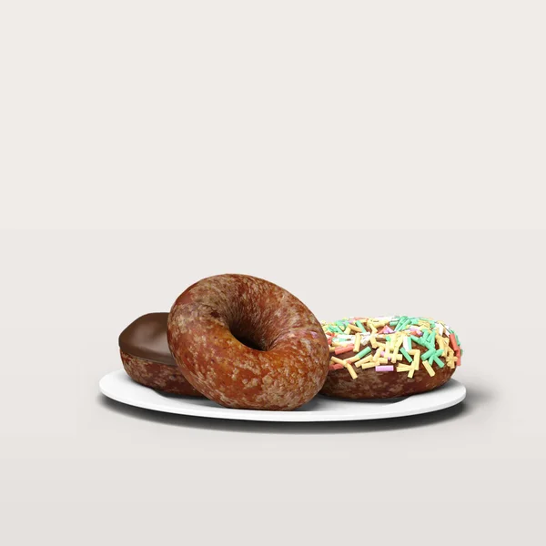 Bando Deliciosos Donuts Placa Branca Isolada Branco — Fotografia de Stock