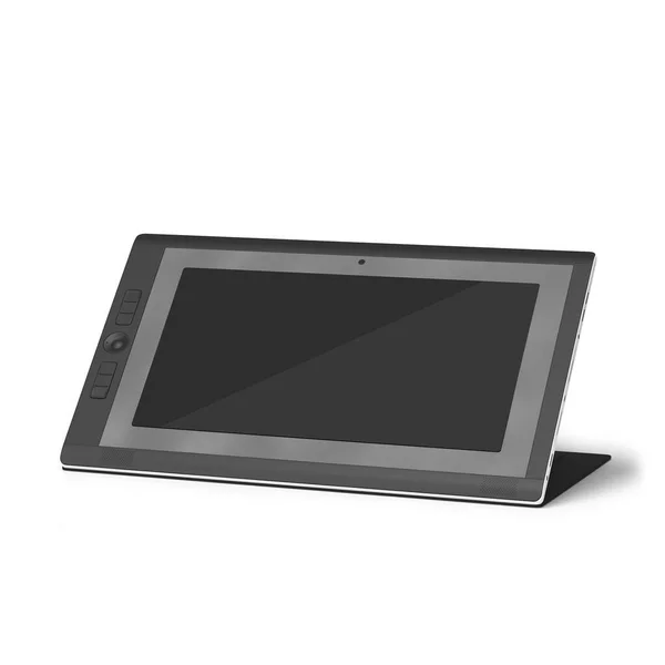 Isolado Preto Desenhar Caneta Tablet Deitado Sobre Fundo Branco Apto — Fotografia de Stock
