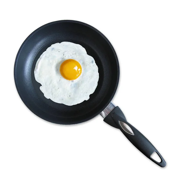 Huevo Frito Una Cacerola Pequeña Aislado Sobre Fondo Blanco —  Fotos de Stock