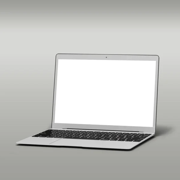 Üres Fehér Laptop Képernyő Mockup Projekt Elszigetelt Szürke Háttér — Stock Fotó