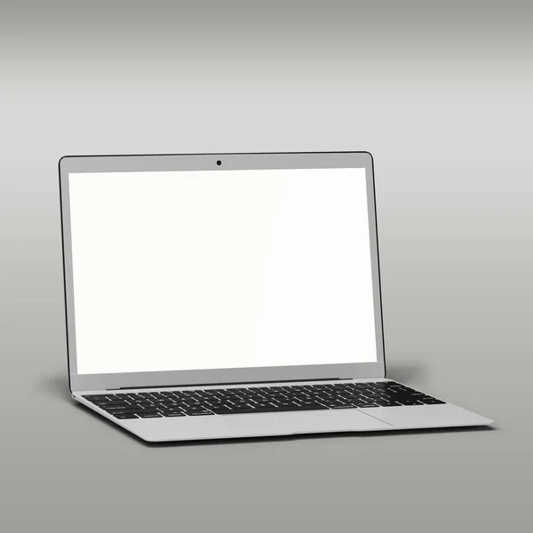 Чистый Белый Экран Ноутбука Макета Проекта Изолированы Сером Фоне — стоковое фото