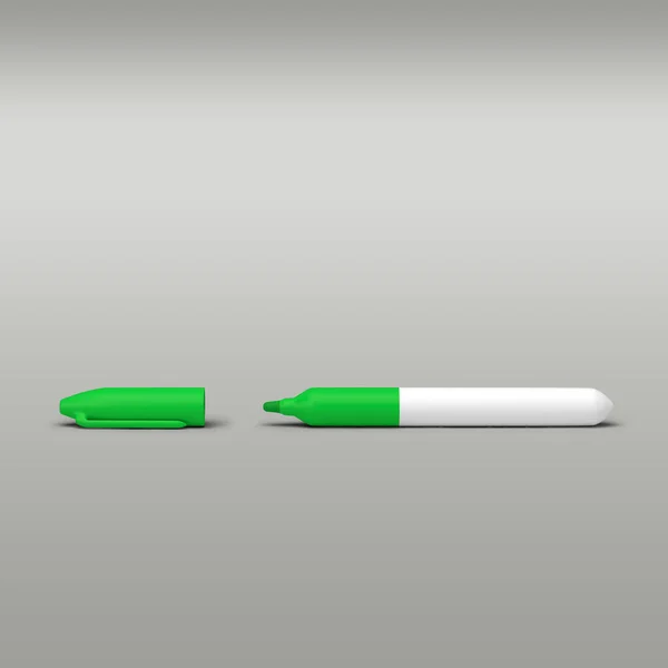 Green marker pen isolated on grey background.