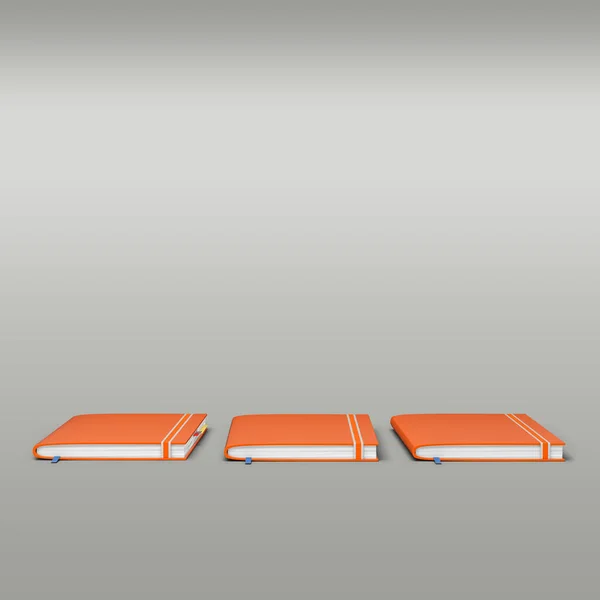 グレーの背景にオレンジ色のリボンが孤立した3冊のオレンジオーガナイザー本 — ストック写真