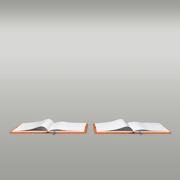Trzy Pomarańczowe Książki Organizatora Pomarańczową Wstążką Izolowane Szarym Tle — Zdjęcie stockowe