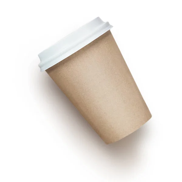 Blank Elvenni Kraft Kávé Csésze Fehér Fedél Elszigetelt Fehér Háttér — Stock Fotó