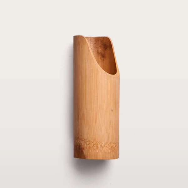 Pot Bois Bambou Avec Concept Pose Plat Isolé Sur Fond — Photo