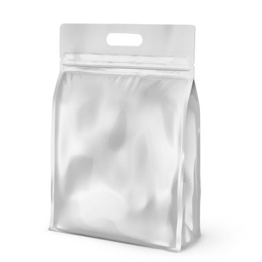 Beyaz arkaplanda izole edilmiş alüminyum çanta kavramı, basit proje için kullanılabilir.