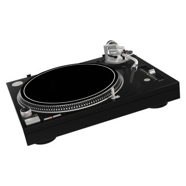 Gerçekçi DJ döner tablosu şeffaf arkaplanda izole edildi. Elektronik sahne projesi için uygun element.