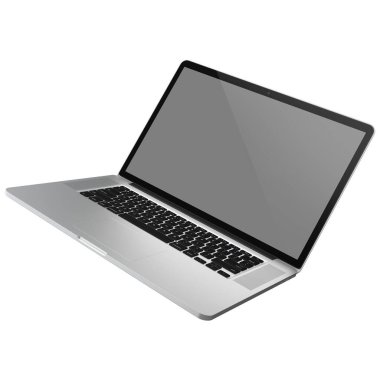 Gerçekçi dizüstü bilgisayar, şeffaf arkaplanda izole edildi. Elektronik sahneler projesi için uygun element.