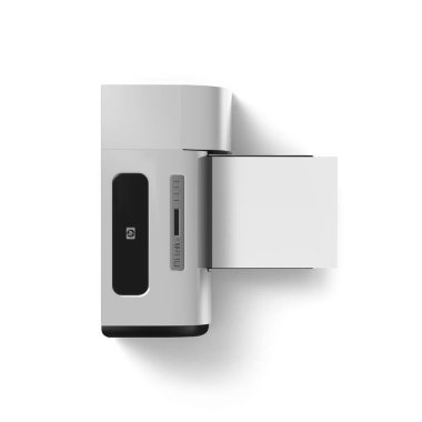 Beyaz arkaplanda izole edilmiş görünüm yazıcı makinesini kapat.