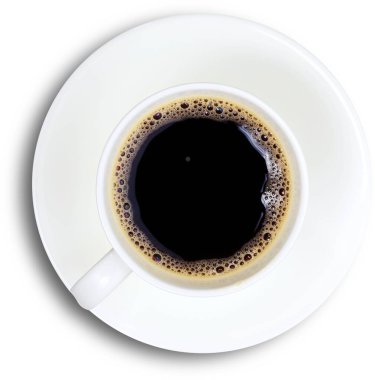 Sıcak kahve içeceği, içki konseptine uygun küçük tabakta yakın görüntü..