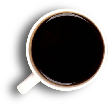 Üst manzara çeşitli kahve fincanları sade arka planda izole edilmiş..