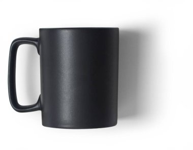 Gerçekçi siyah kupa şeffaf arkaplanda izole edildi. Sahne projeleri için uygun element.