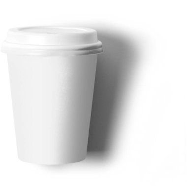 Şeffaf arkaplanda izole edilmiş gerçekçi tek kullanımlık kahve fincanı, sahne projeleri için uygun element.