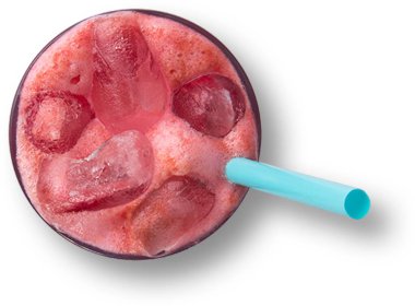 Üst manzara samanla izole edilmiş taze meyve suyu.