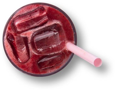 Üst manzara samanla izole edilmiş taze meyve suyu.