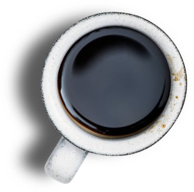 Üst manzara çeşitli kahve fincanları sade arka planda izole edilmiş..