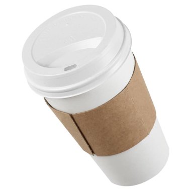 Şeffaf arkaplanda izole edilmiş gerçekçi tek kullanımlık kahve fincanı, sahne projeleri için uygun element.