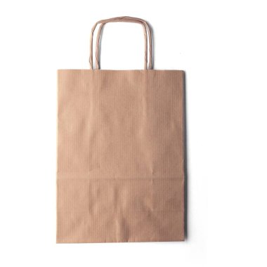 Sade arka planda izole edilmiş malları taşımak için yeniden kullanılabilir kağıt torba.