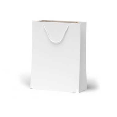 Sade arka planda izole edilmiş malları taşımak için yeniden kullanılabilir kağıt torba.